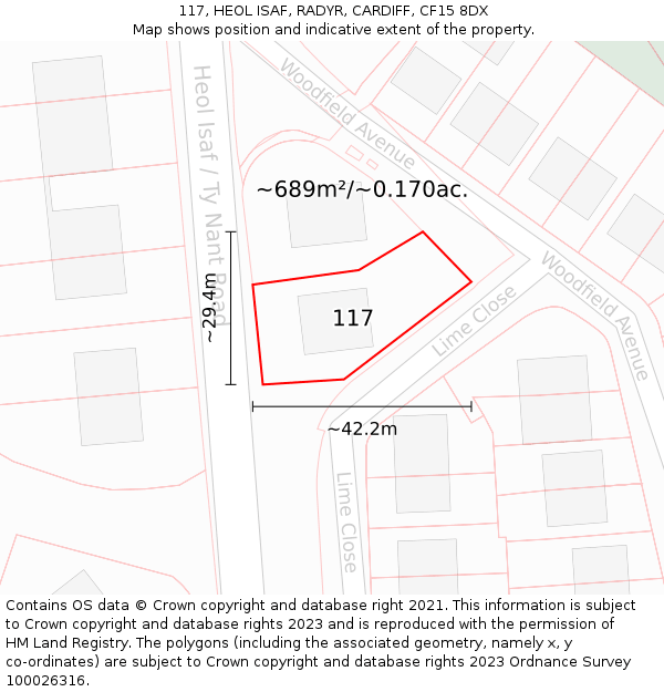 117, HEOL ISAF, RADYR, CARDIFF, CF15 8DX: Plot and title map