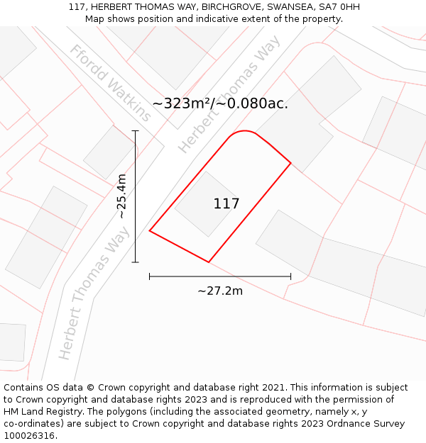 117, HERBERT THOMAS WAY, BIRCHGROVE, SWANSEA, SA7 0HH: Plot and title map