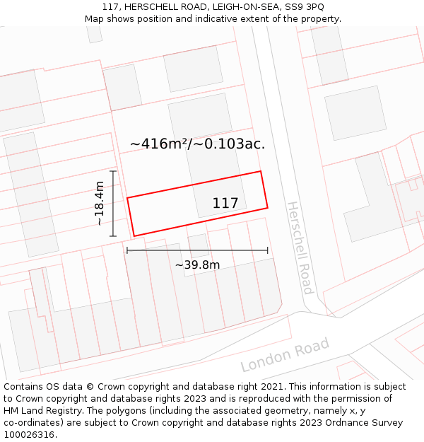 117, HERSCHELL ROAD, LEIGH-ON-SEA, SS9 3PQ: Plot and title map