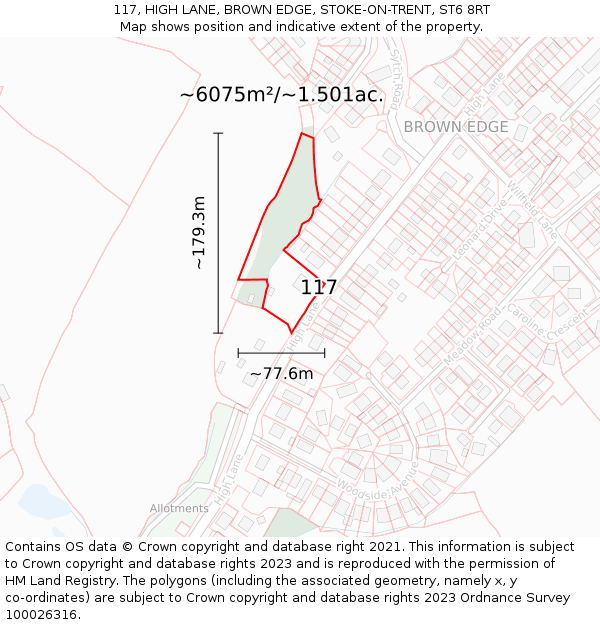 117, HIGH LANE, BROWN EDGE, STOKE-ON-TRENT, ST6 8RT: Plot and title map