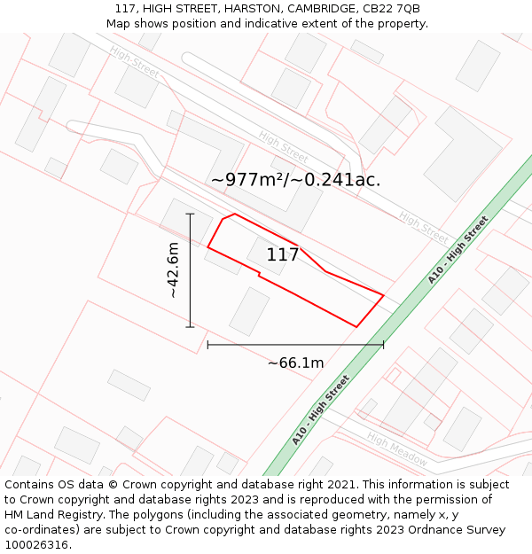 117, HIGH STREET, HARSTON, CAMBRIDGE, CB22 7QB: Plot and title map