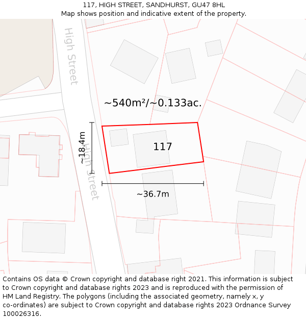 117, HIGH STREET, SANDHURST, GU47 8HL: Plot and title map