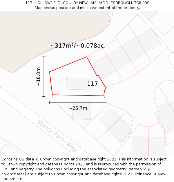 117, HOLLOWFIELD, COULBY NEWHAM, MIDDLESBROUGH, TS8 0RS: Plot and title map