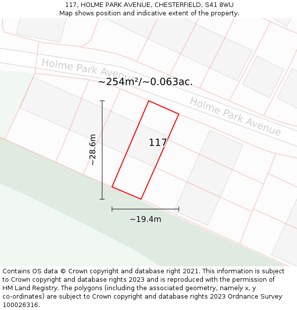 117, HOLME PARK AVENUE, CHESTERFIELD, S41 8WU: Plot and title map