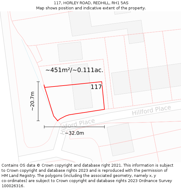 117, HORLEY ROAD, REDHILL, RH1 5AS: Plot and title map