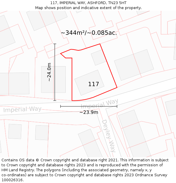 117, IMPERIAL WAY, ASHFORD, TN23 5HT: Plot and title map