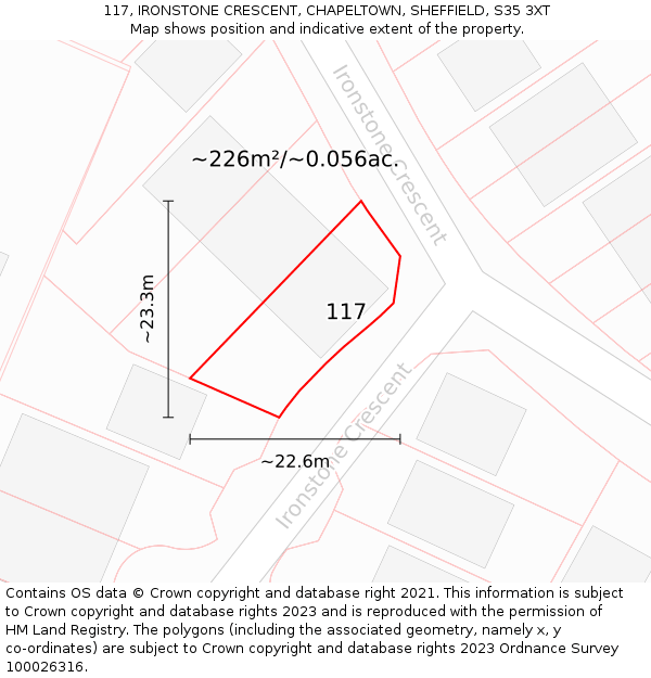 117, IRONSTONE CRESCENT, CHAPELTOWN, SHEFFIELD, S35 3XT: Plot and title map