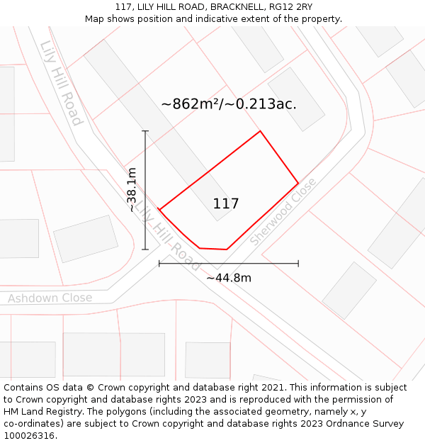 117, LILY HILL ROAD, BRACKNELL, RG12 2RY: Plot and title map