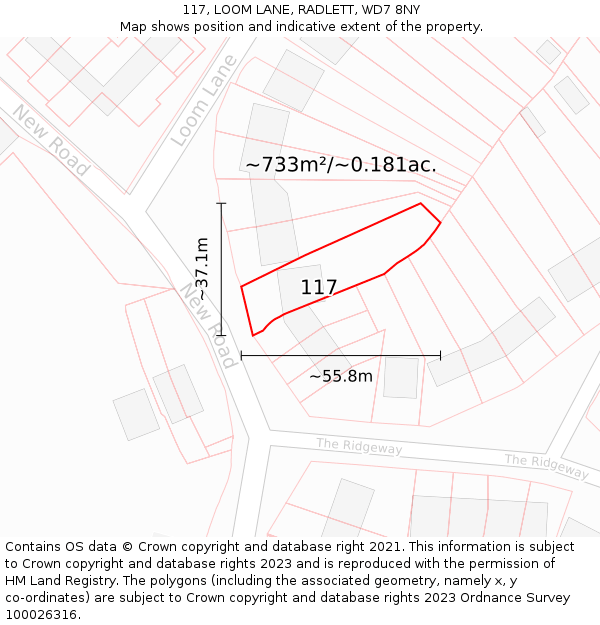 117, LOOM LANE, RADLETT, WD7 8NY: Plot and title map