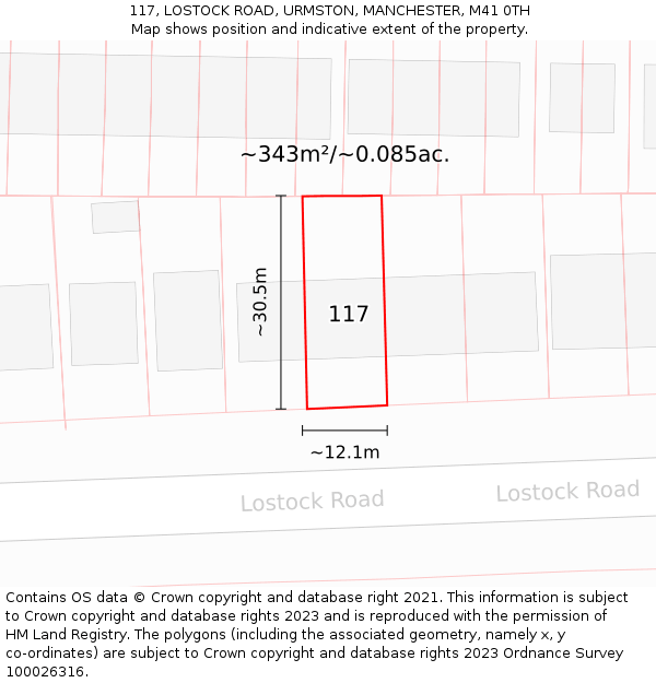 117, LOSTOCK ROAD, URMSTON, MANCHESTER, M41 0TH: Plot and title map