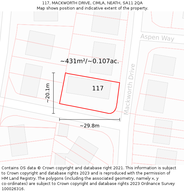 117, MACKWORTH DRIVE, CIMLA, NEATH, SA11 2QA: Plot and title map