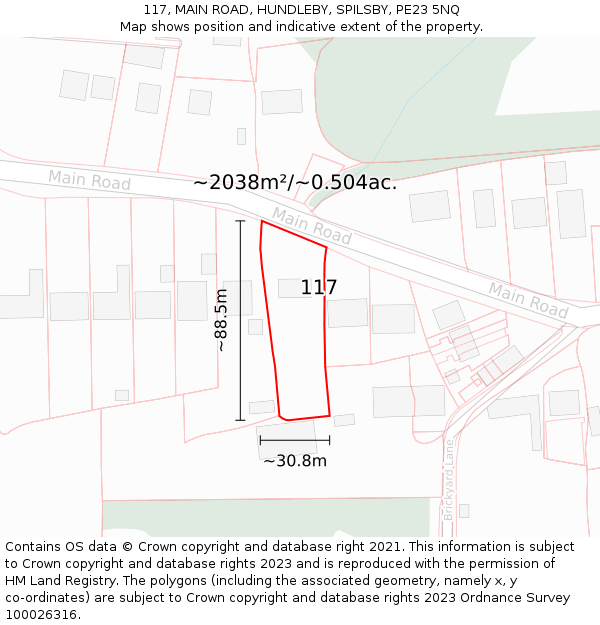 117, MAIN ROAD, HUNDLEBY, SPILSBY, PE23 5NQ: Plot and title map