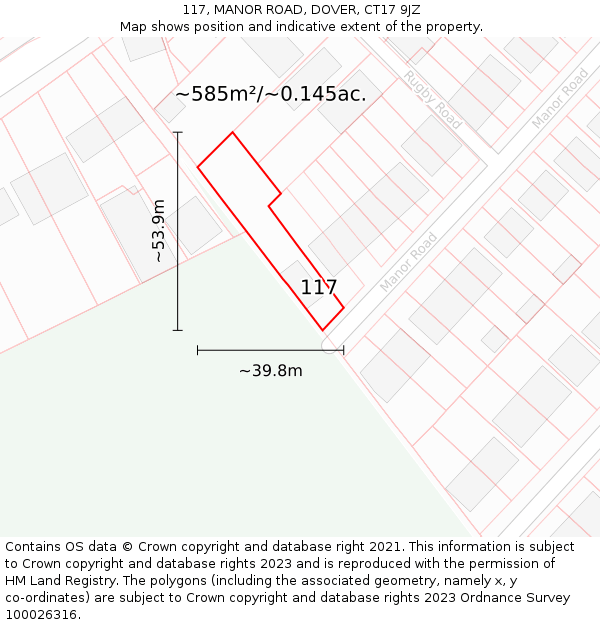 117, MANOR ROAD, DOVER, CT17 9JZ: Plot and title map