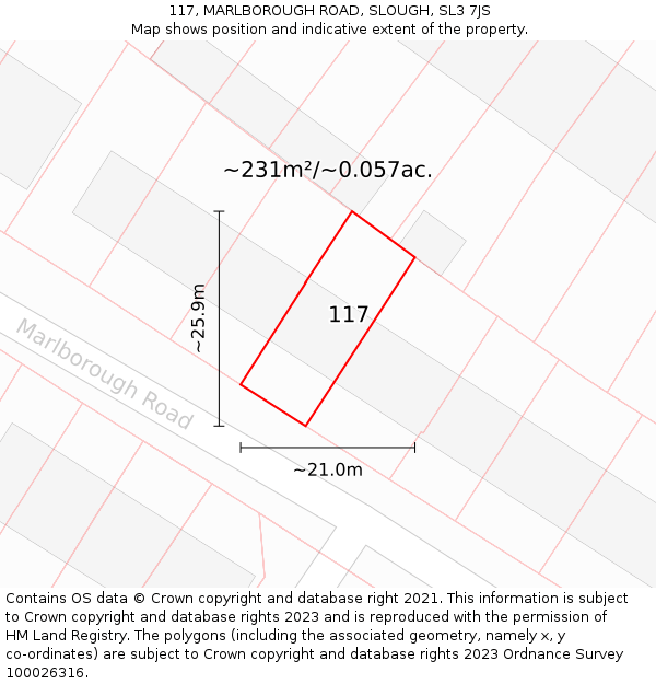 117, MARLBOROUGH ROAD, SLOUGH, SL3 7JS: Plot and title map