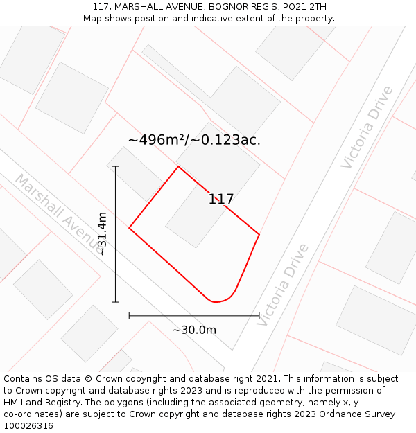 117, MARSHALL AVENUE, BOGNOR REGIS, PO21 2TH: Plot and title map