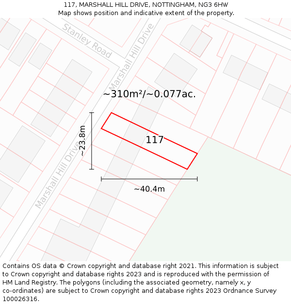 117, MARSHALL HILL DRIVE, NOTTINGHAM, NG3 6HW: Plot and title map