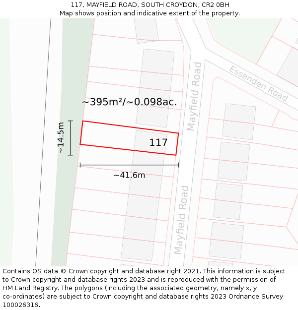 117, MAYFIELD ROAD, SOUTH CROYDON, CR2 0BH: Plot and title map
