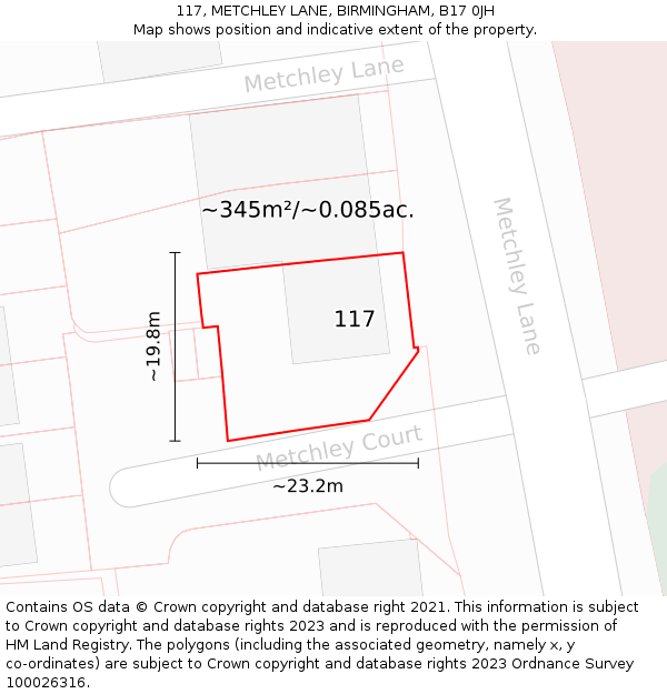 117, METCHLEY LANE, BIRMINGHAM, B17 0JH: Plot and title map