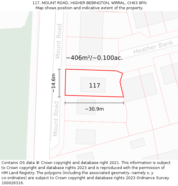 117, MOUNT ROAD, HIGHER BEBINGTON, WIRRAL, CH63 8PN: Plot and title map