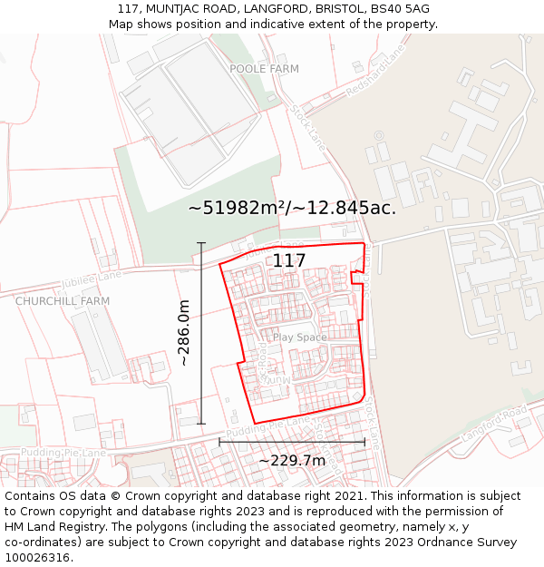 117, MUNTJAC ROAD, LANGFORD, BRISTOL, BS40 5AG: Plot and title map