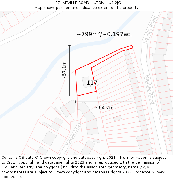 117, NEVILLE ROAD, LUTON, LU3 2JG: Plot and title map