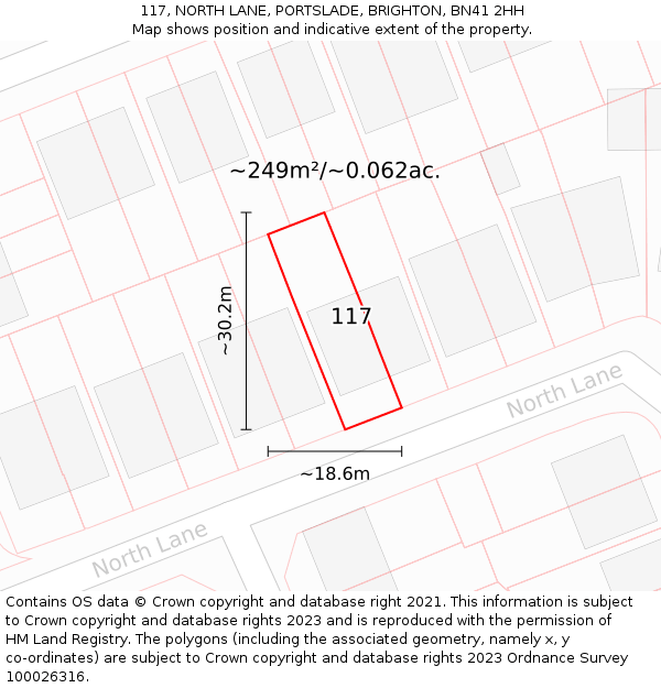 117, NORTH LANE, PORTSLADE, BRIGHTON, BN41 2HH: Plot and title map