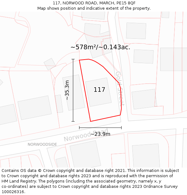 117, NORWOOD ROAD, MARCH, PE15 8QF: Plot and title map