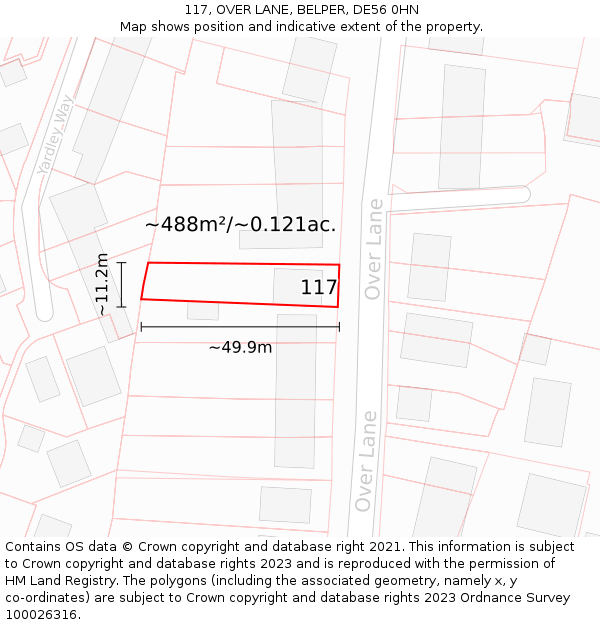 117, OVER LANE, BELPER, DE56 0HN: Plot and title map