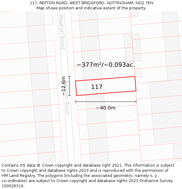 117, REPTON ROAD, WEST BRIDGFORD, NOTTINGHAM, NG2 7EN: Plot and title map