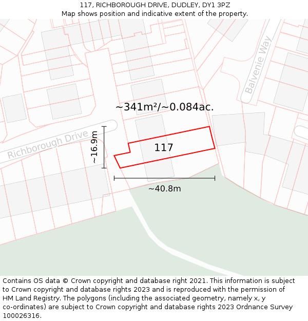 117, RICHBOROUGH DRIVE, DUDLEY, DY1 3PZ: Plot and title map