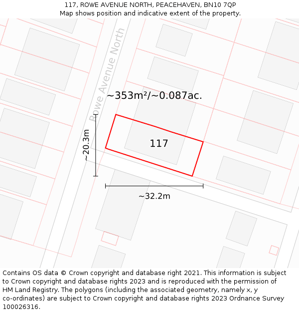 117, ROWE AVENUE NORTH, PEACEHAVEN, BN10 7QP: Plot and title map