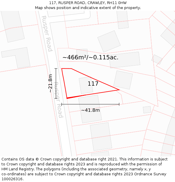 117, RUSPER ROAD, CRAWLEY, RH11 0HW: Plot and title map