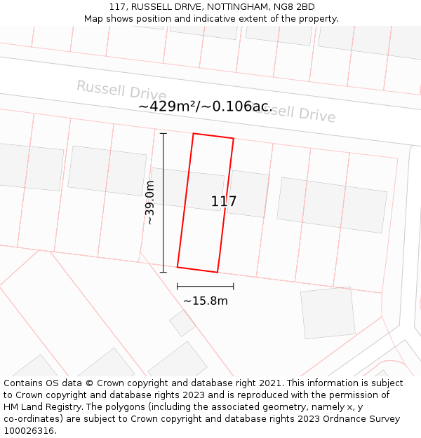 117, RUSSELL DRIVE, NOTTINGHAM, NG8 2BD: Plot and title map