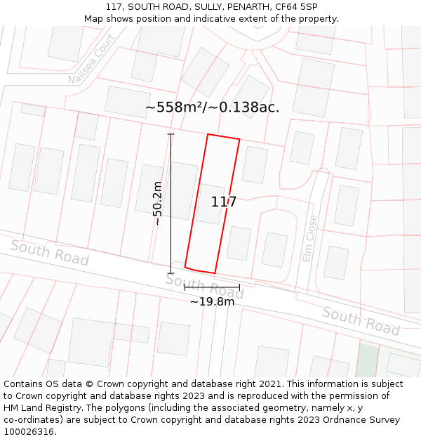 117, SOUTH ROAD, SULLY, PENARTH, CF64 5SP: Plot and title map