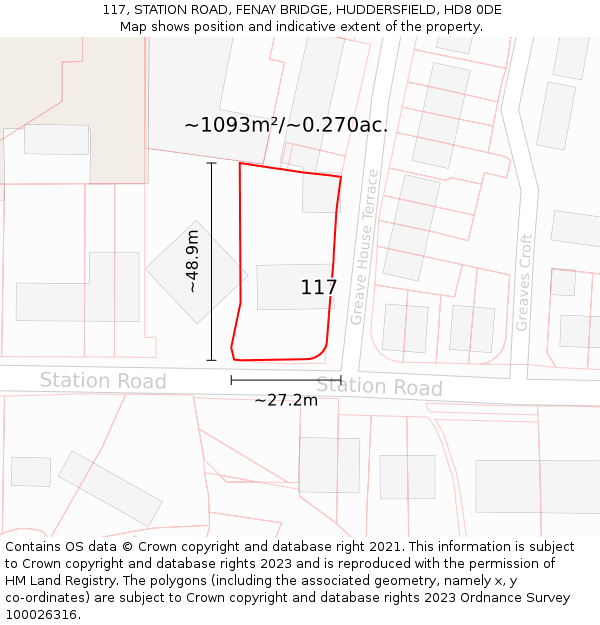 117, STATION ROAD, FENAY BRIDGE, HUDDERSFIELD, HD8 0DE: Plot and title map