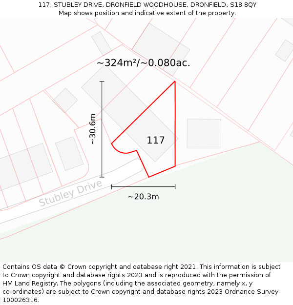 117, STUBLEY DRIVE, DRONFIELD WOODHOUSE, DRONFIELD, S18 8QY: Plot and title map
