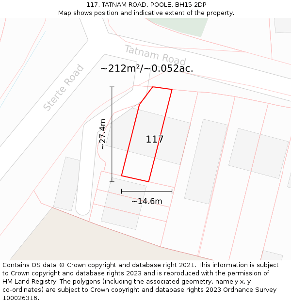 117, TATNAM ROAD, POOLE, BH15 2DP: Plot and title map