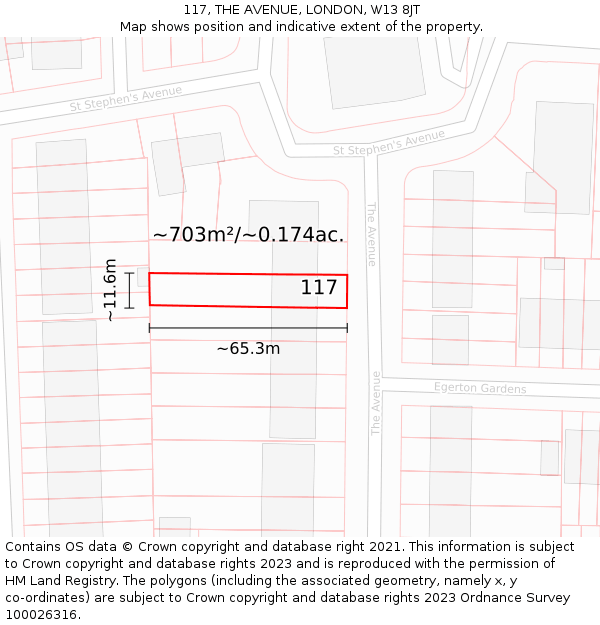 117, THE AVENUE, LONDON, W13 8JT: Plot and title map