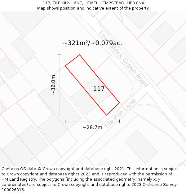 117, TILE KILN LANE, HEMEL HEMPSTEAD, HP3 8NX: Plot and title map