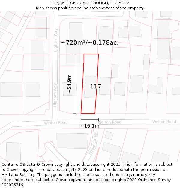 117, WELTON ROAD, BROUGH, HU15 1LZ: Plot and title map