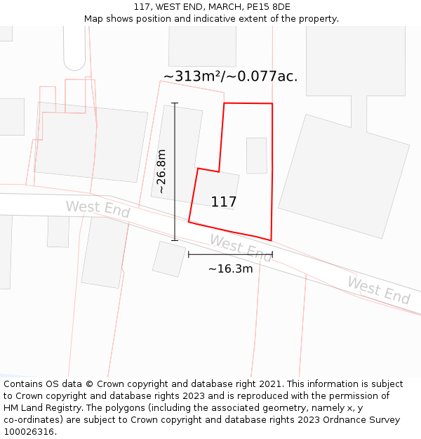 117, WEST END, MARCH, PE15 8DE: Plot and title map