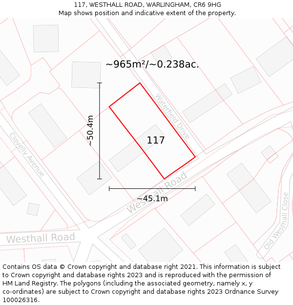 117, WESTHALL ROAD, WARLINGHAM, CR6 9HG: Plot and title map