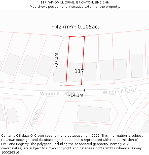 117, WINDMILL DRIVE, BRIGHTON, BN1 5HH: Plot and title map