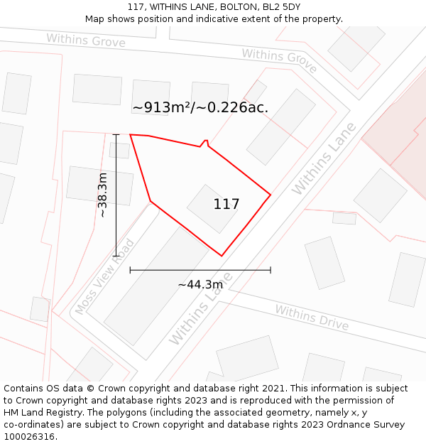 117, WITHINS LANE, BOLTON, BL2 5DY: Plot and title map