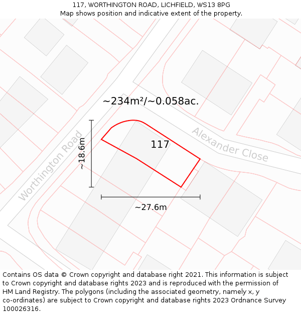 117, WORTHINGTON ROAD, LICHFIELD, WS13 8PG: Plot and title map