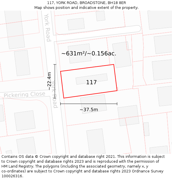 117, YORK ROAD, BROADSTONE, BH18 8ER: Plot and title map