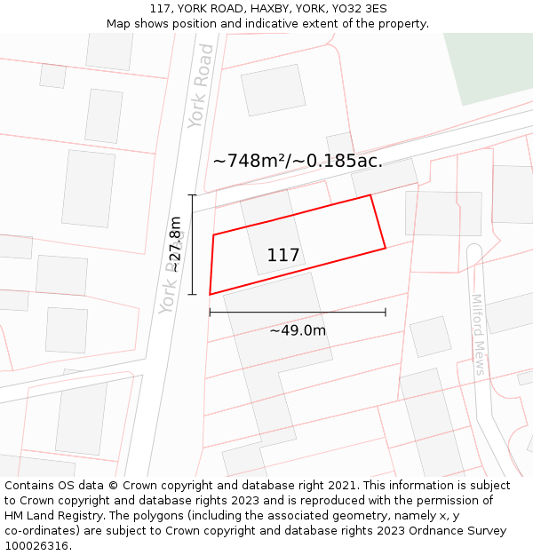 117, YORK ROAD, HAXBY, YORK, YO32 3ES: Plot and title map