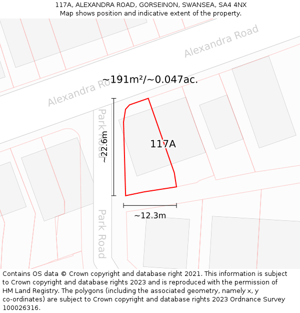 117A, ALEXANDRA ROAD, GORSEINON, SWANSEA, SA4 4NX: Plot and title map