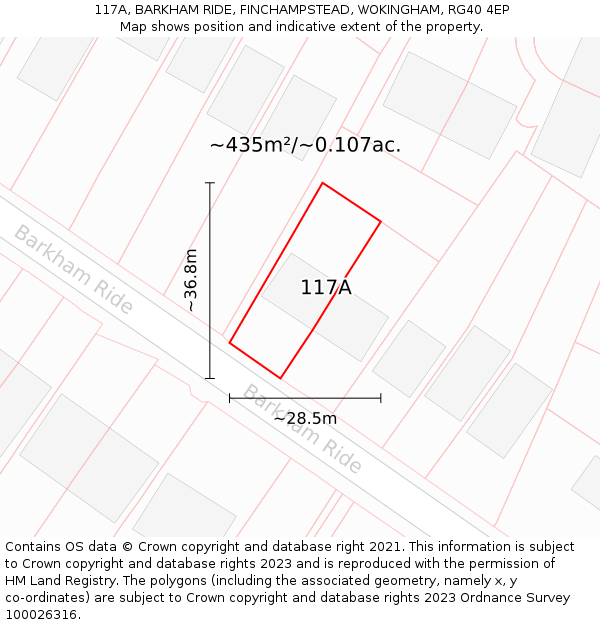 117A, BARKHAM RIDE, FINCHAMPSTEAD, WOKINGHAM, RG40 4EP: Plot and title map