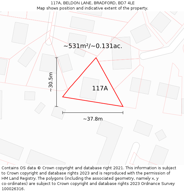 117A, BELDON LANE, BRADFORD, BD7 4LE: Plot and title map